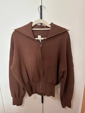 Alo Yoga Brown Cropped Full Zip Knit Jacket M